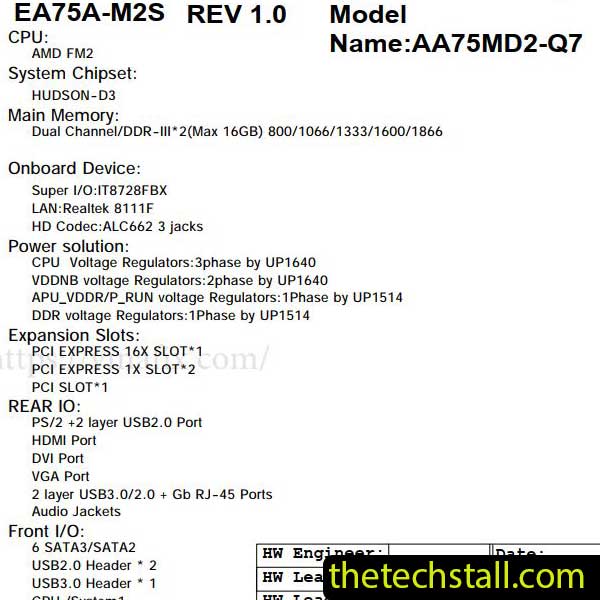 Biostar AA75MD2-Q7 EA75A-M2S Schematic Diagram
