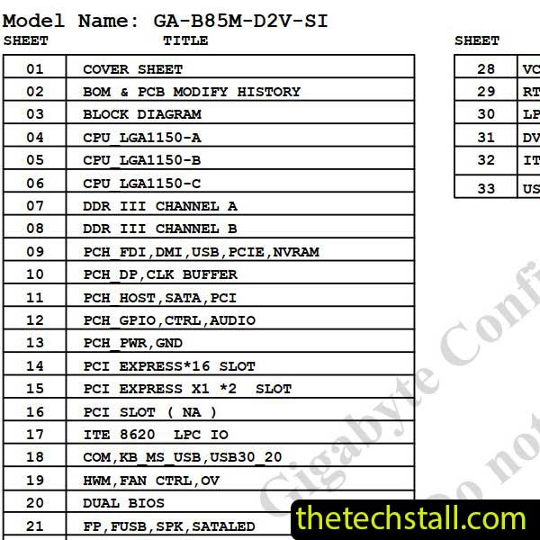 Gigabyte GA-B85M-D2V-SI Schematic Diagram