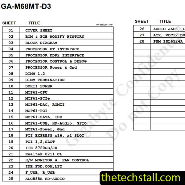 Gigabyte GA-M68MT-D3 Schematic Diagram