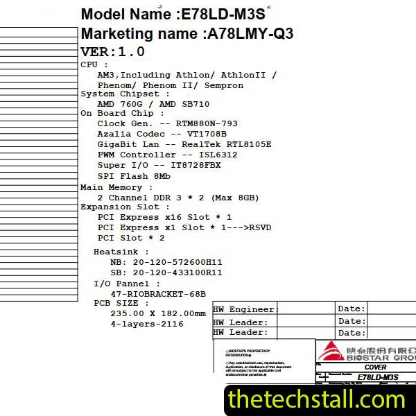 Biostar A78LMX-Q3 E78LD-M3S Schematic Diagram
