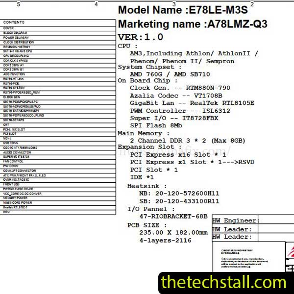 Biostar A78LMZ-Q3 E78LE-M3S Schematic Diagram