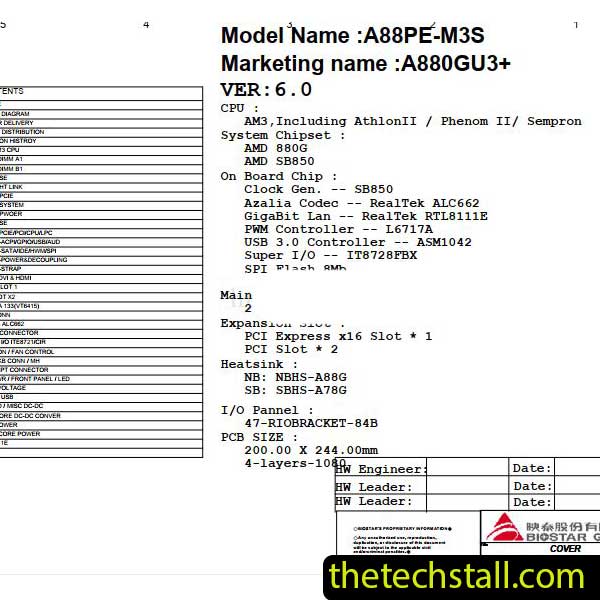 Biostar A880GZ A88PE-M3S A880GU3+ Schematic Diagram