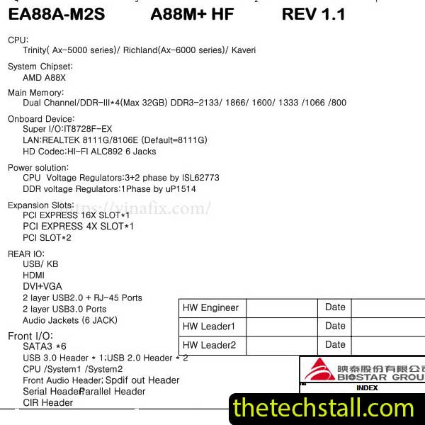 Biostar A88M+HF EA88A-M2S Schematic Diagram