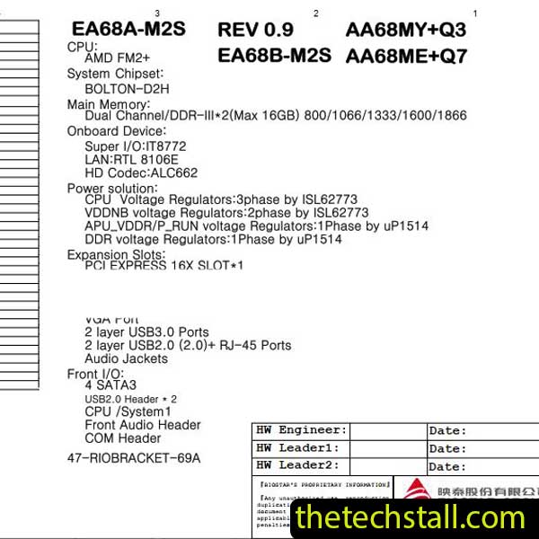 Biostar AA68MY+Q3 EA68A-M2S Schematic Diagram