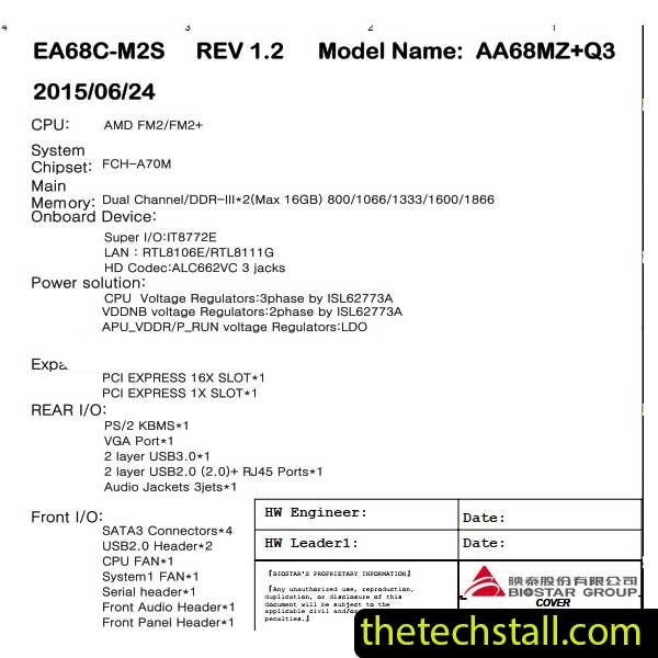 Biostar AA68MZ+Q3 EA68C-M2S Schematic Diagram