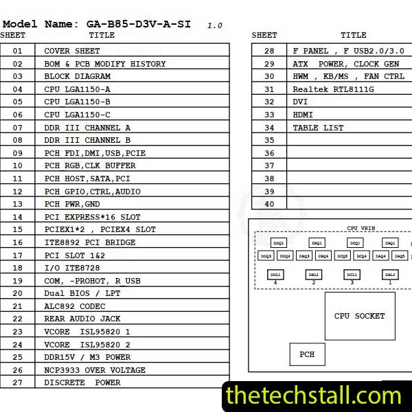 Gigabyte GA-B85-D3V-A-SI Schematic Diagram