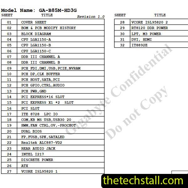 Gigabyte GA-B85M-HD3G Schematic Diagram