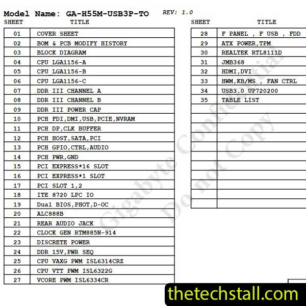 Gigabyte GA-H55M-USB3P-TO Schematic Diagram