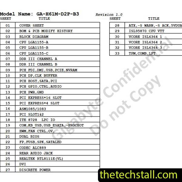 Gigabyte GA-H61M-D2P-B3 Schematic Diagram