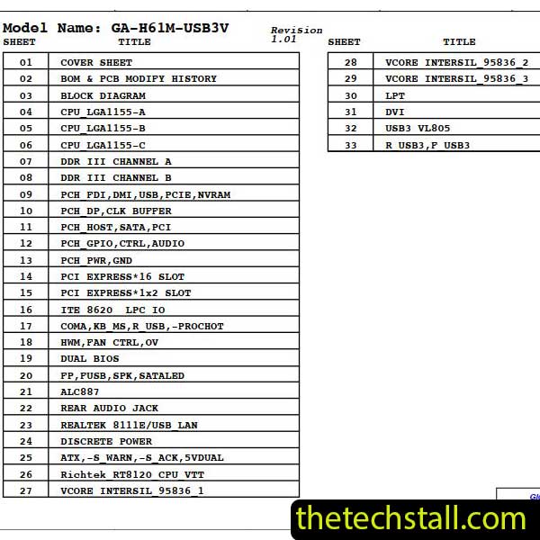 Gigabyte GA-H61M-USB3V Schematic Diagram